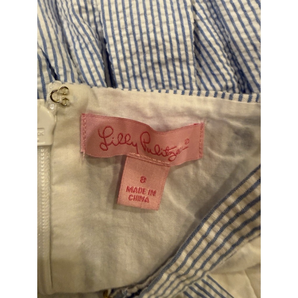 Lilly Pulitzer Womens Bay Blue Seersucker Stripe Christine Mini Dress Size 8 - Picture 3 of 6